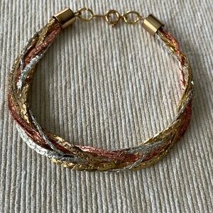 Tri-color Braided Gold Tone Bracelet